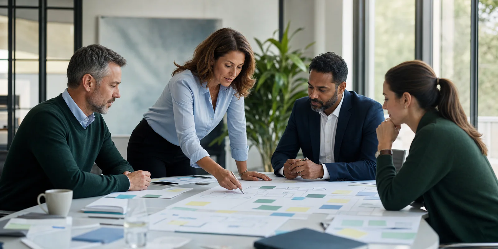 Business and finance specialists designing an integrated process